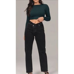 Abercrombie & Fitch The Dad High Rise •28/6R• Black Jeans Curve Love Cross Front